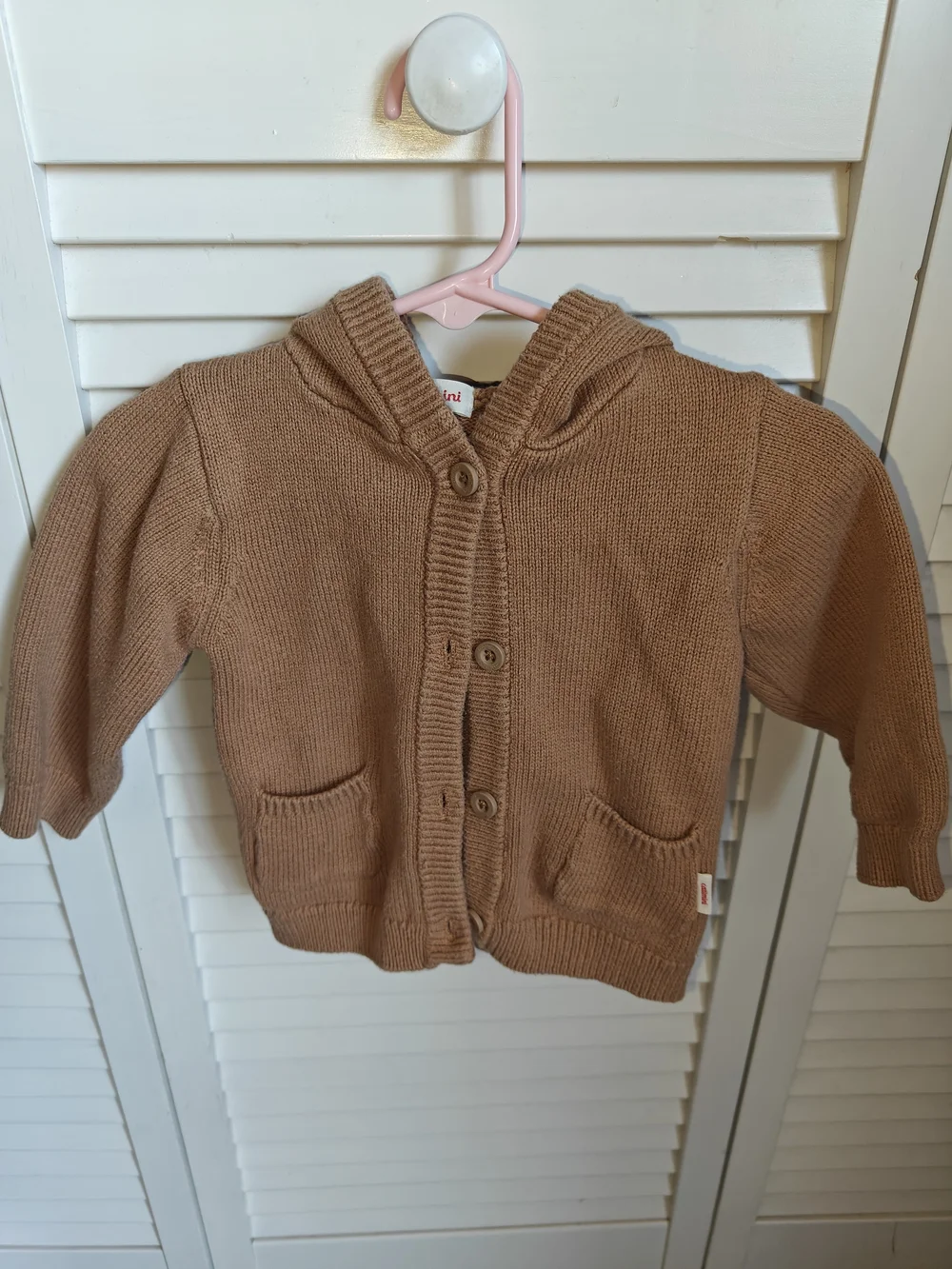 Catimini Brown Bear Hooded Knit Set Cream Striped Pants 9M